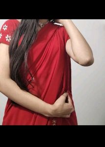 Vibrant Red Embroidered Saree