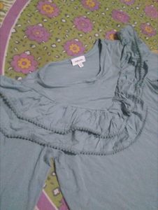 Stylish Blue Ruffled Long Sleeve Top