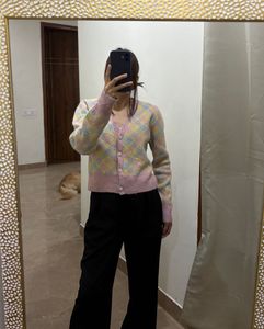 ZARA Pastel Argyle Pattern Knit Cardigan
