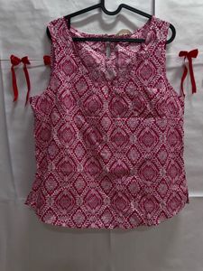 Pink & White Printed Tank Top