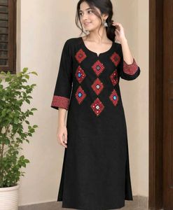 Stylish Black Kurta with Embellished Neckline