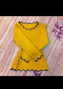 Chic Yellow Ruffle Neck Top