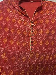 Red Bandhani Print gown