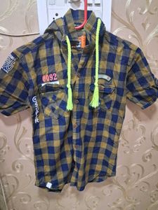 Kids Checkered Hooded Shirt