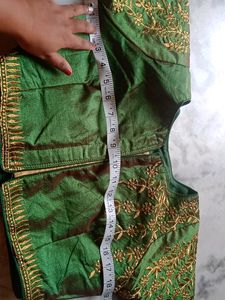 Emerald Green Silk Blouse with Gold Embroidery