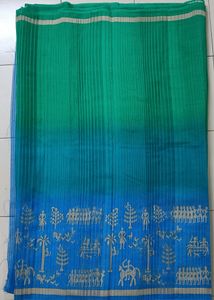 Fancy Blue And Green Beautiful Saree Uncut Blouse.