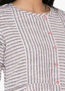 White &amp; Grey Striped Cotton Dress For Women