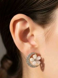 Crescent Moon &amp; Flower Stud Earrings