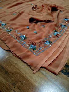 Y2k Elegant heavy Peach hand work Saree