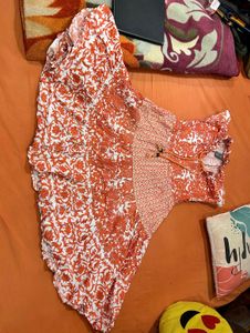 Boho Orange Floral Tiered Midi Dress