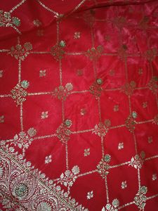 Red Embroidered banarasi jaal butti Saree