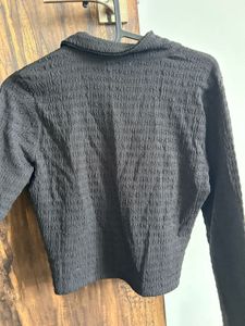 Chic Black Textured Ruched Shirt
