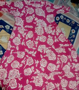 Chic Pink Rose Print Tiered Dress