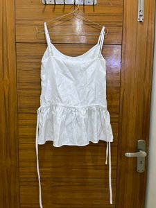 Adjustable White Spaghetti Strap Peplum Top