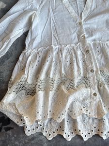 White Eyelet Tiered Kurta Top