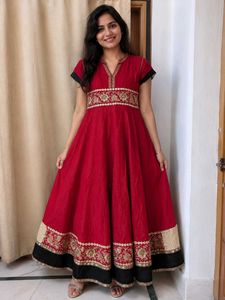 Red Ethnic Gown with Gold Embroidery