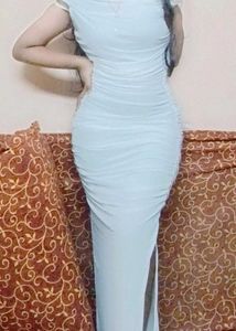 Elegant ruched Bodycon Maxi Dress white