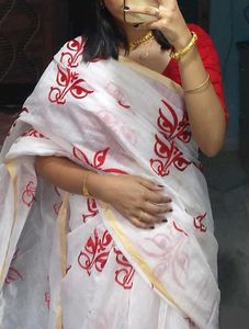 Cotton Saree Red Embroidery