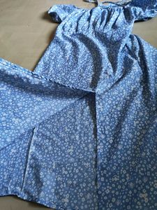 Blue Floral Off-Shoulder Midi Dress