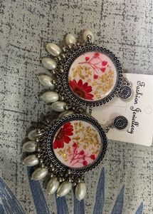 Floral White Jhumka Earrings