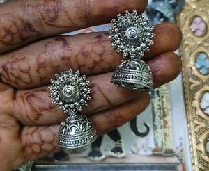 oxidised silver jhumka set 6 pairs 🦚
