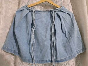 Light Wash Denim Skirt with Tie Detail