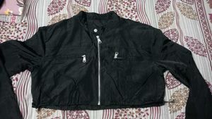 Black Cropped Bomber Jacket