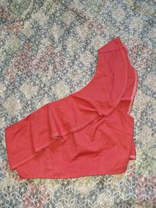 Coral One-Shoulder Ruffle Crop Top