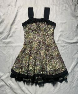 Floral Print Mini Dress with Lace Trim