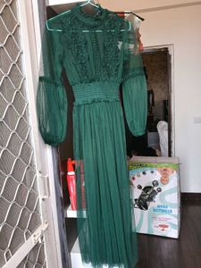 Elegant Green Mesh Dress smoked waist
