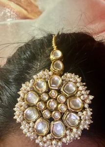 Exquisite Kundan Pearl Maang Tikka &amp; Passa Set