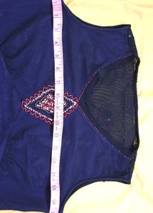 Navy Blue Embellished V-Neck Sleeveless Top