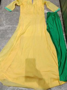 Yellow Kurta with Green Pants
