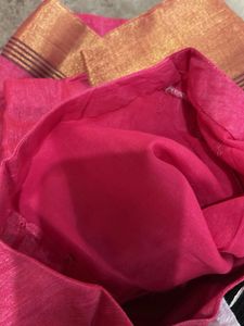 Khadi Silk Pink Blouse with Golden Border Sleeves