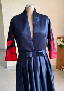 Elegant Navy Floral Print Maxi Dress