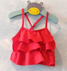 Kids Red Ruffled Swimsuit-(6-8yrs)