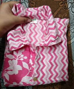 Pink Floral &amp; Zigzag Print Kurta