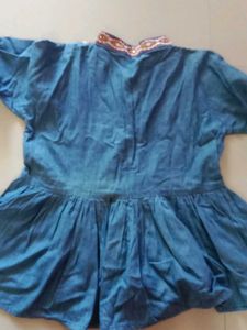 Embroidered Denim Look Top