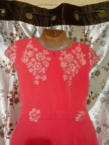 Elegant Coral Embroidered Dress