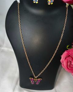 Elegant Gold Chain Metal Fark Pink Necklace &amp; Eyer