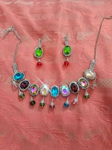 Stunning Multi-Color Stone Necklace & Earrings Set