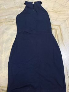 Navy Mesh Panel Halter Neck Dress