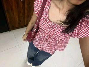 Red Gingham Off-Shoulder Top