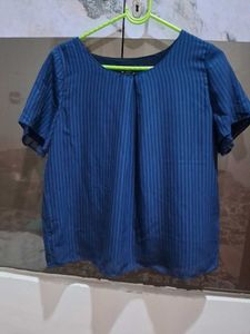 Blue Striped Short Sleeve Top