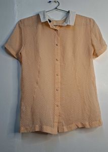Sheer Polka Dot Button-Up Blouse