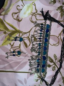 Oxidized Silver Mirror Work Choker Set