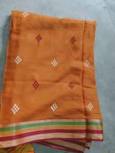 Orange Embroidered Saree