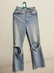 Light Wash Ripped Flare Jeans