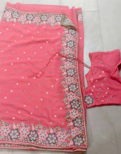 Beautiful Embroidered Pink Saree with blouse