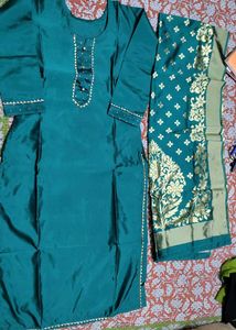 Teal Kurta Set with Gold Dupatta